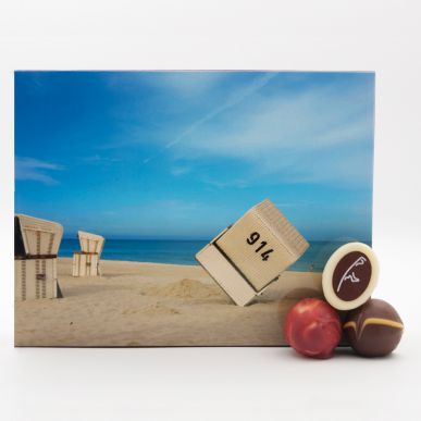 Fotokarton Strandkorb mit 12 Trüffeln 